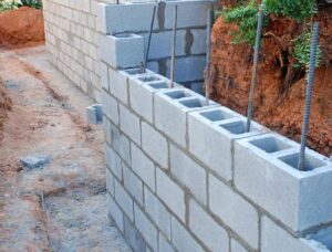 A CinderBlock Foundation Wall with rebar